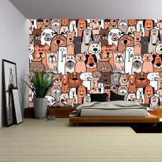 Wall26 - Doodle Dogs and Cats Seamless Pattern - CVS - 100x144 inches   113200453475